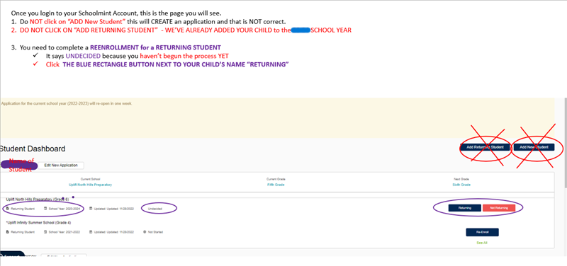Screenshot of schoolmint reenroll page